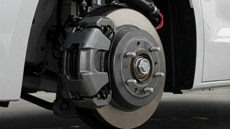 Vista cercana de freno de disco de van DFSK.
